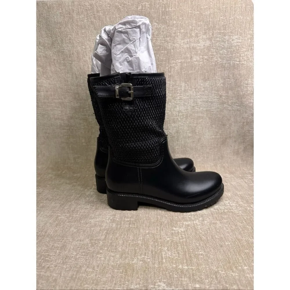 Dav Women's Side Zip Buckle Waterproof Mid-calf Rain Boots Black Size 6